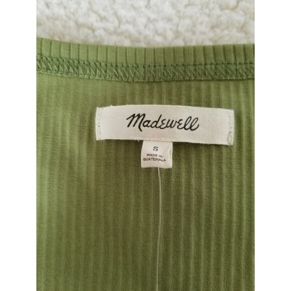 Madewell Women Square Neck Long Sleeve Ribbed Cropped Sleekhold Green Top Size S - Picture 4 of 10